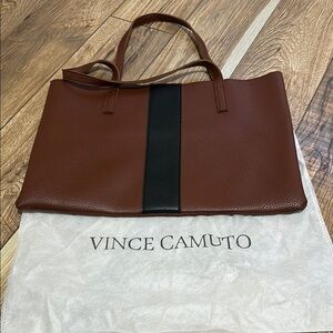 Vince Camuto Chestnut Leather Tote with Black Accent